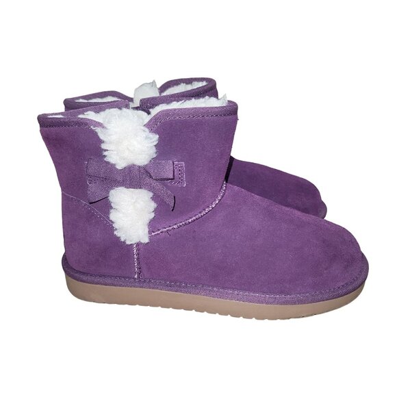 Koolarburra Ugg Women's Mini Winter Suede Fur Lined Bow Boots Gorpcore Work Warm - Picture 4 of 10